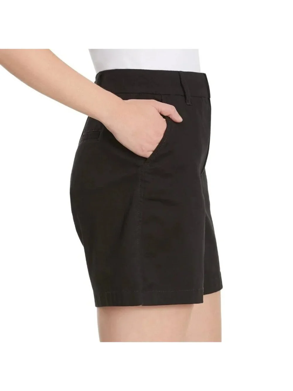 NWT Gloria Vanderbilt Women's 14 Mid Rise Stretch Twill Chino Shorts Black G2024